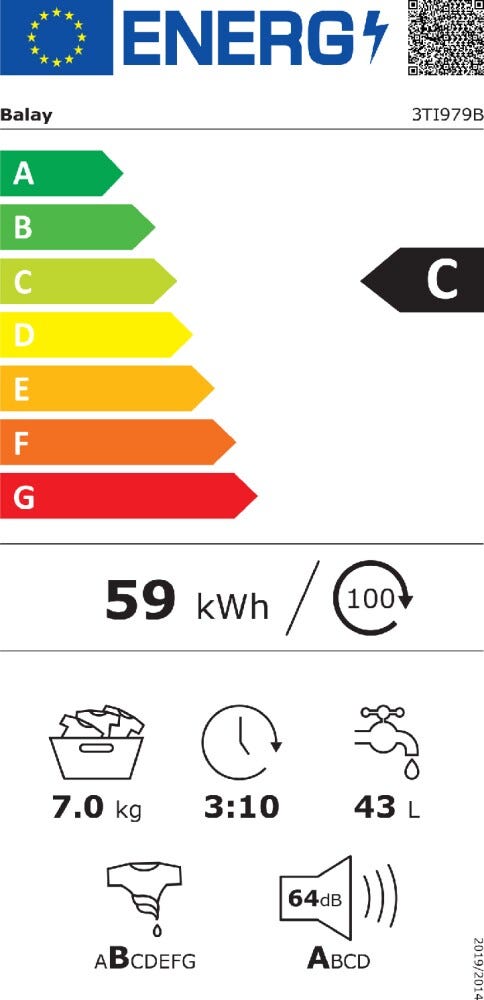 Balay 3TI979B Lavatrice da incasso cm. 60 - capacità 7 kg - bianco