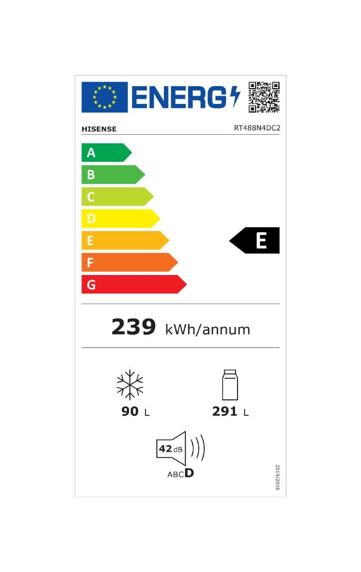Hisense RT488N4DC2 Frigorifero con congelatore cm. 70 h. 172 - lt. 375 - inox