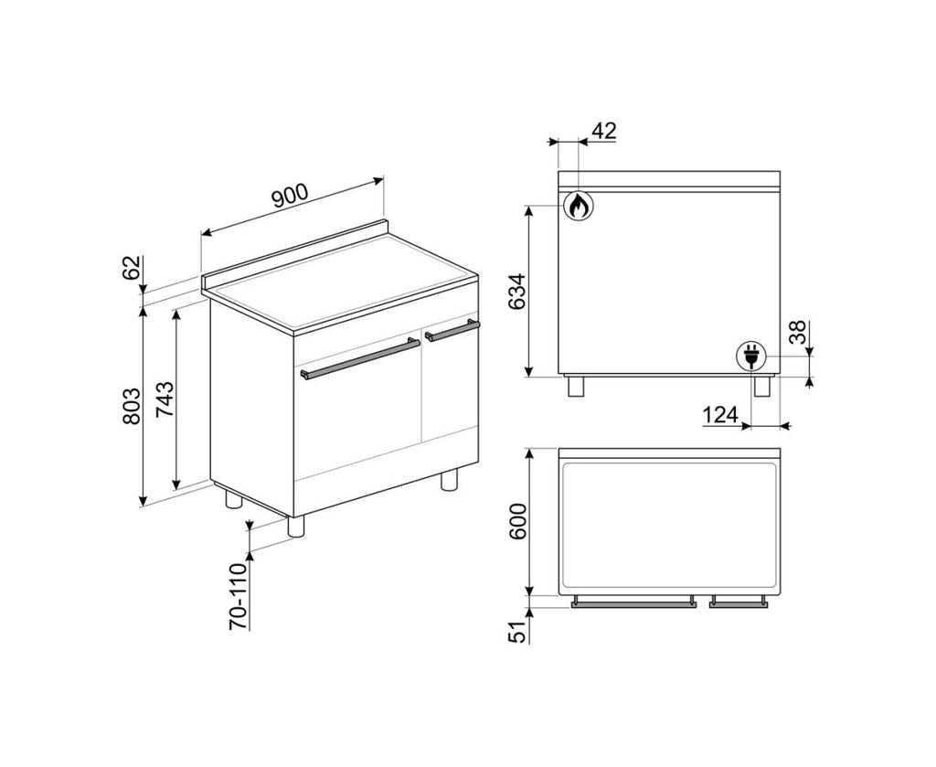 Smeg C92GMX2 Sinfonia Cucina da accosto cm. 90x60 - 5 fuochi a gas + 2 forni - inox antimpronta
