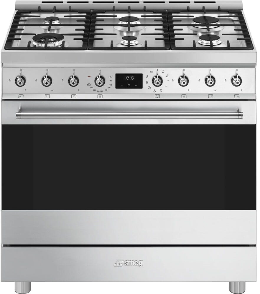 Smeg C9GMX2 Sinfonia Cucina da accosto cm. 90x60 - 6 fuochi a gas + 1 forno elettrico - inox antimpronta