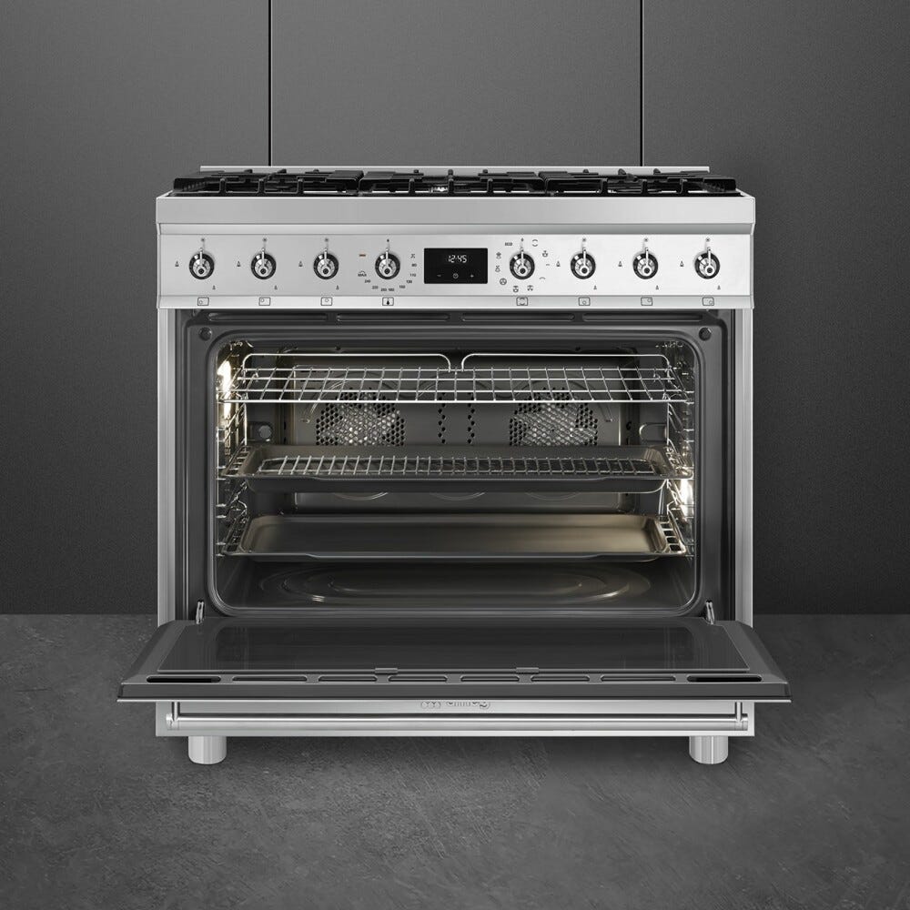 Smeg C9GMX2 Sinfonia Cucina da accosto cm. 90x60 - 6 fuochi a gas + 1 forno elettrico - inox antimpronta