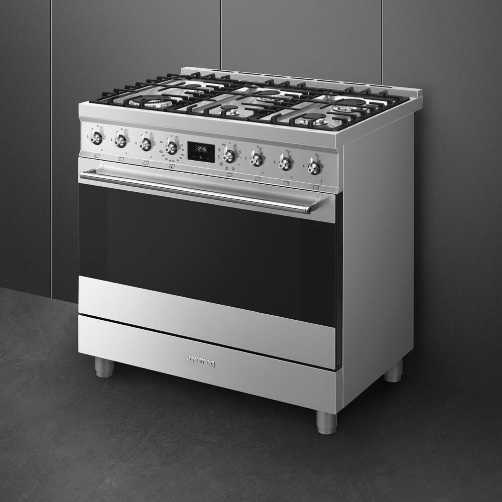 Smeg C9GMX2 Sinfonia Cucina da accosto cm. 90x60 - 6 fuochi a gas + 1 forno elettrico - inox antimpronta