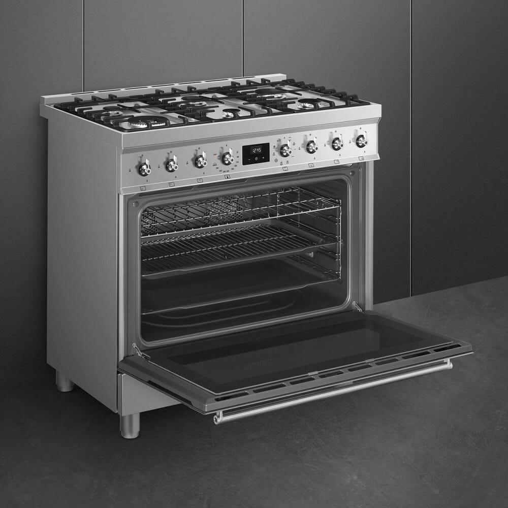 Smeg C9GMX2 Sinfonia Cucina da accosto cm. 90x60 - 6 fuochi a gas + 1 forno elettrico - inox antimpronta