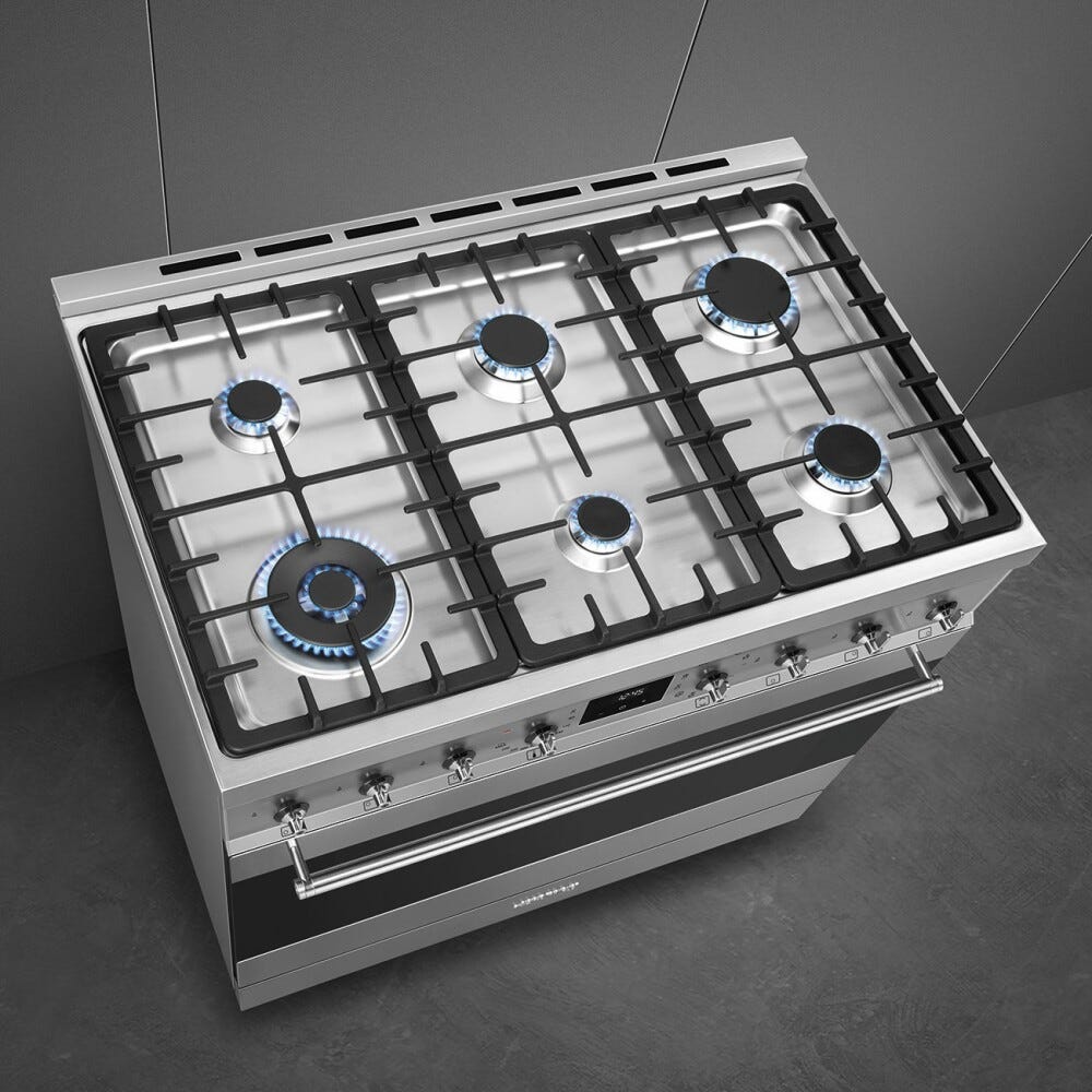 Smeg C9GMX2 Sinfonia Cucina da accosto cm. 90x60 - 6 fuochi a gas + 1 forno elettrico - inox antimpronta