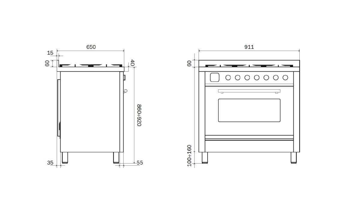 ILVE P36W Professional Plus Cucina da accosto cm 91 configurabile con forno pirolitico e cassetto riscaldato - inox o colorato