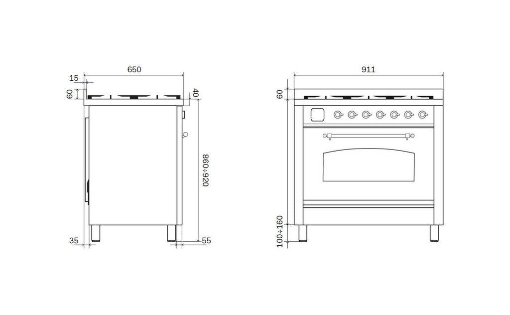 ILVE P36N Nostalgie Cucina da accosto cm 91 configurabile con forno pirolitico e cassetto riscaldato - inox o colorato