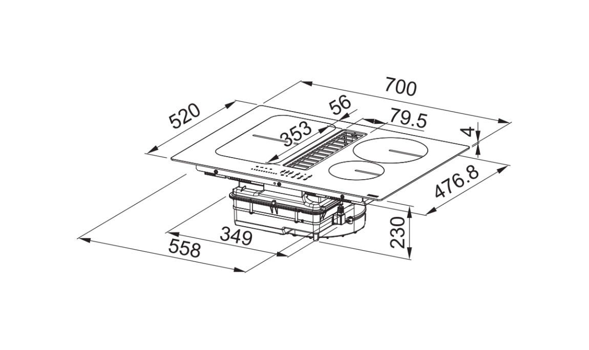 Franke FSM 709 HI Smart 2Gether Piano cottura induzione cm. 70 con cappa integrata da 630 m³/h - cristallo nero