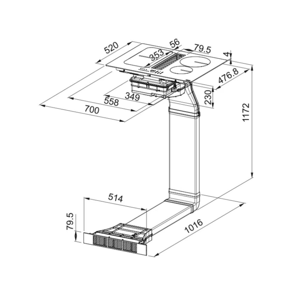 Franke FSM 709 HI LL Smart 2Gether Piano cottura induzione cm. 70 con cappa integrata da 630 m³/h e kit filtrante - cristallo nero