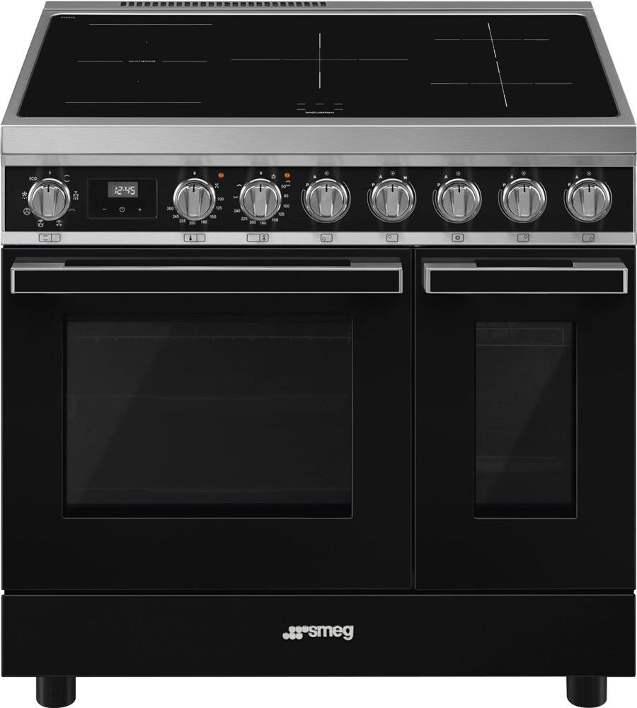 Smeg CPF92IMBL Portofino Cucina da accosto cm. 90x60 - 5 zone induzione + 2 forni - nero