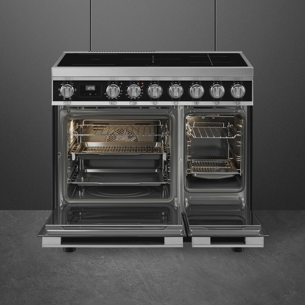 Smeg CPF92IMBL Portofino Cucina da accosto cm. 90x60 - 5 zone induzione + 2 forni - nero