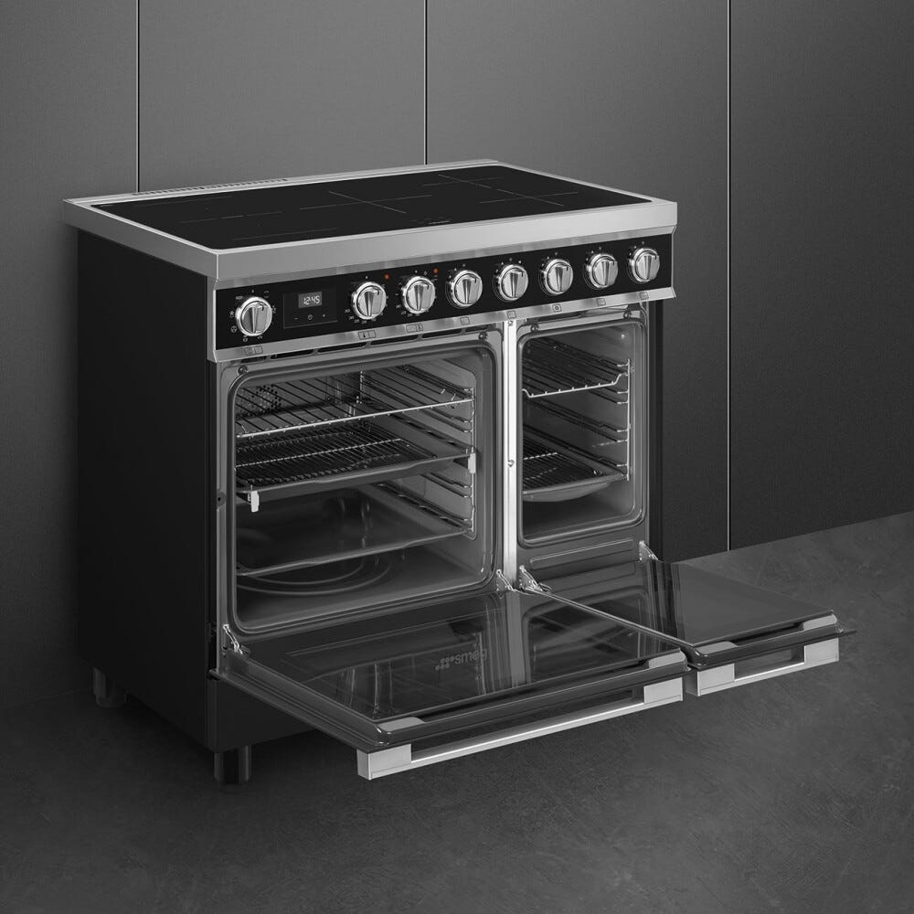 Smeg CPF92IMBL Portofino Cucina da accosto cm. 90x60 - 5 zone induzione + 2 forni - nero