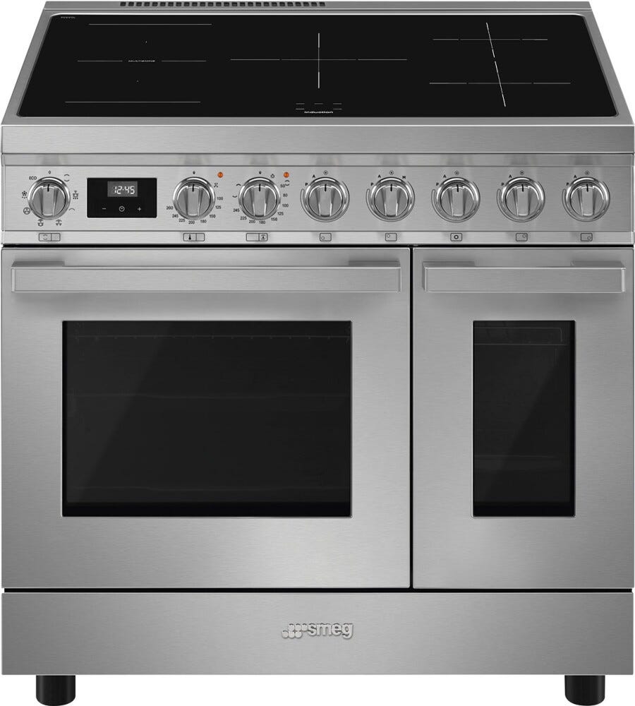 Smeg CPF92IMX Portofino Cucina da accosto cm. 90x60 - 5 zone induzione + 2 forni - inox