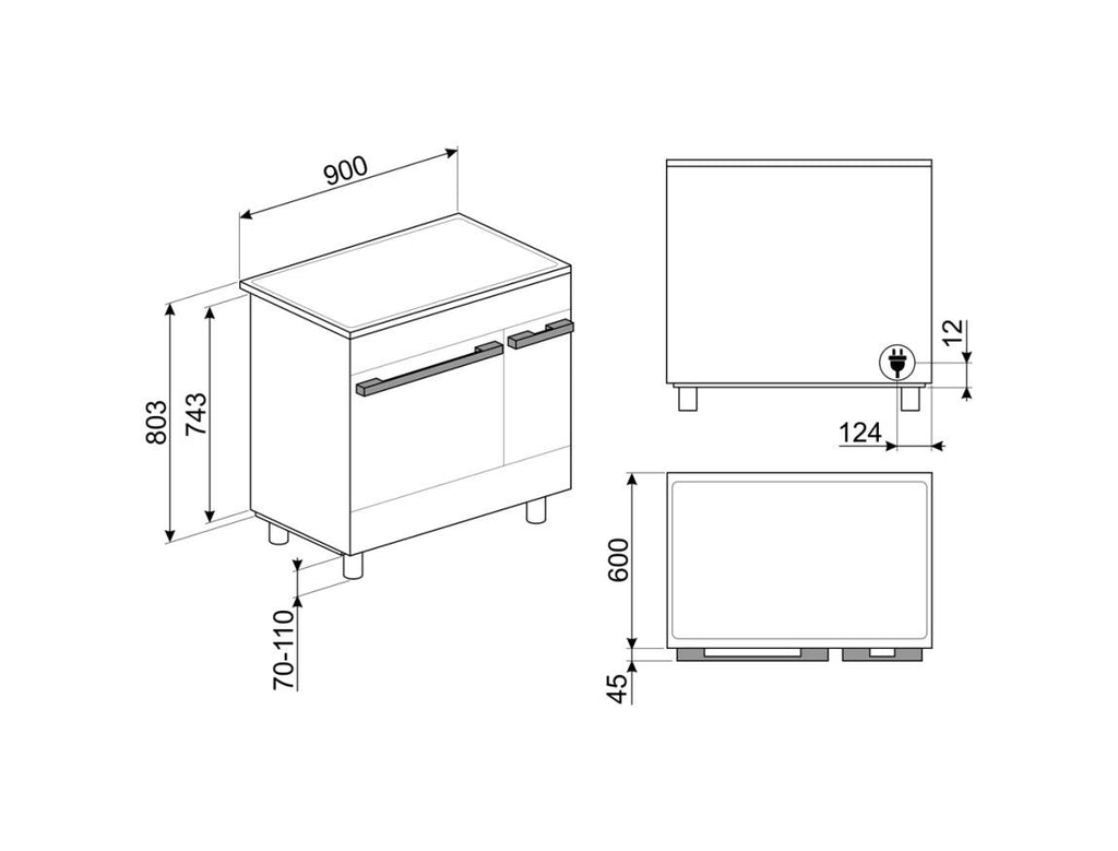 Smeg CPF92IMX Portofino Cucina da accosto cm. 90x60 - 5 zone induzione + 2 forni - inox