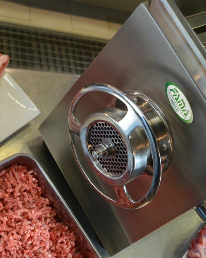 Fama FTI138RP Tritacarne trifase, gruppo inox, bocca Ø76 mm, 600 kg/h, ingranaggi a bagno d’olio