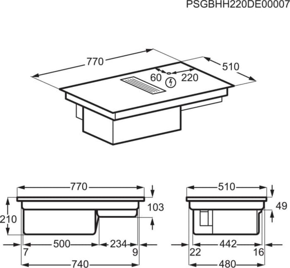 AEG CCE84543CB Piano cottura a induzione con cappa filtrante integrata cm. 80 - vetroceramica nero