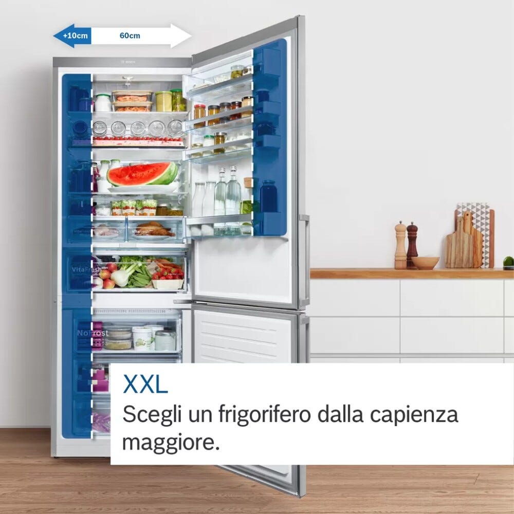 Bosch KGV58VLEAS Serie 4 Frigorifero con congelatore a libera installazione cm. 70 h 191 - lt. 503 - inox