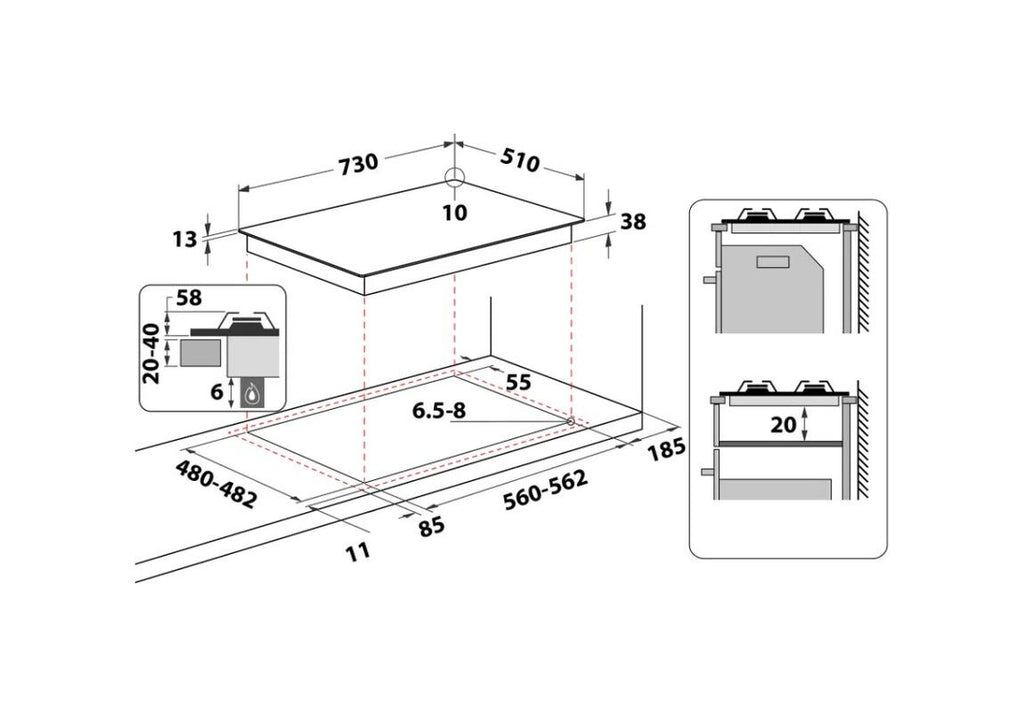 Whirlpool TGML 761 IX R Piano cottura a gas cm. 73 - inox