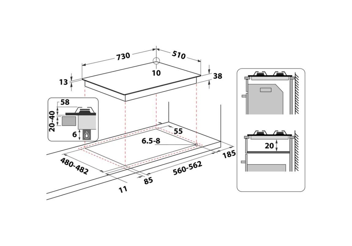 Whirlpool TGML 761 IX R Piano cottura a gas cm. 73 - inox
