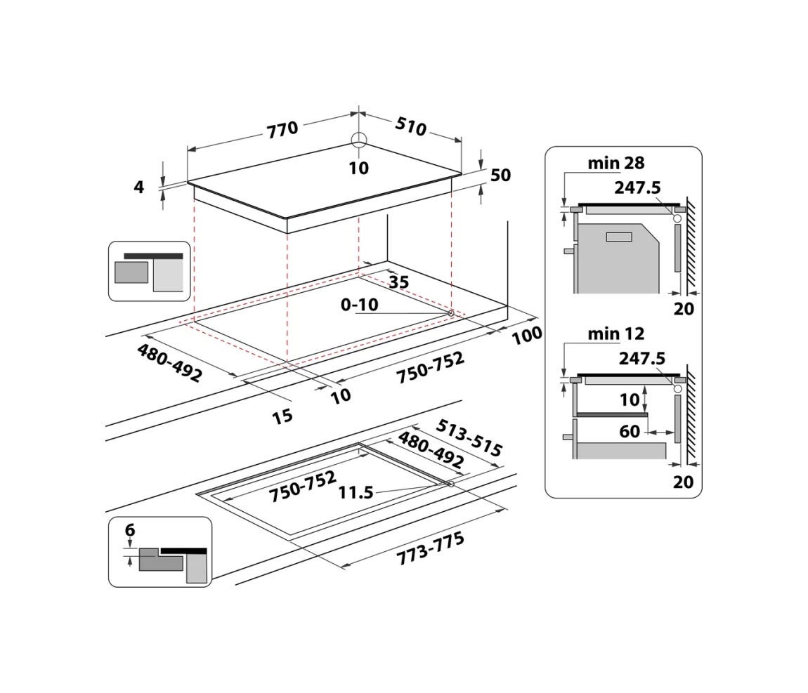 Whirlpool WL S6277 CPNE Piano cottura a induzione cm. 77 - vetroceramica nero