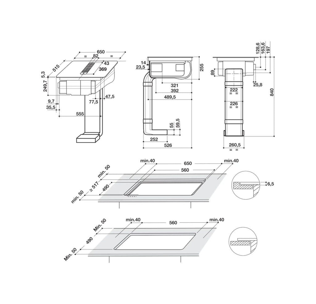 Whirlpool WVH 1065B F KIT Piano cottura a induzione con cappa integrata cm. 65 - vetroceramica nero