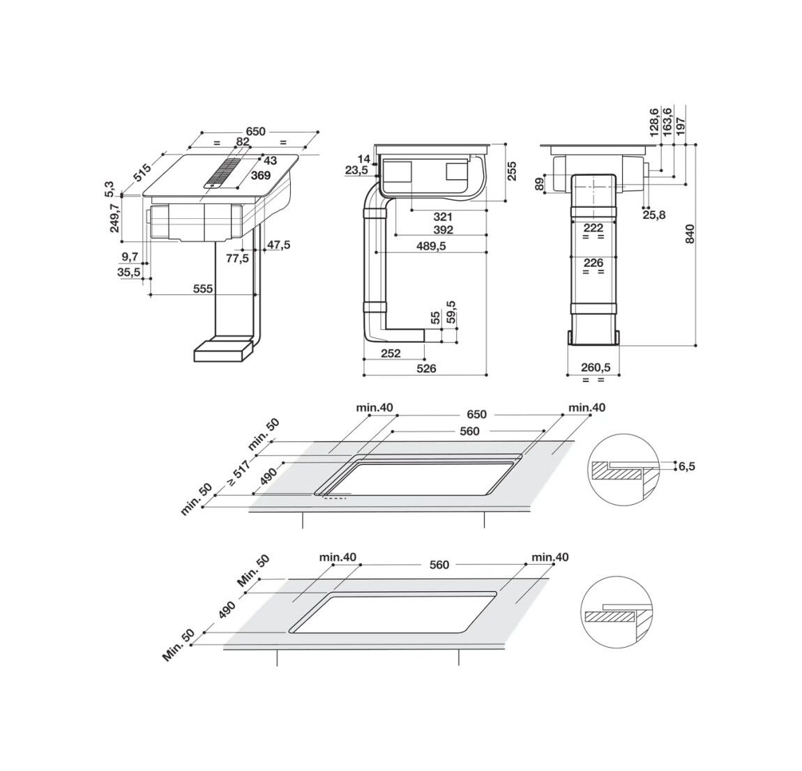 Whirlpool WVH 1065B F KIT Piano cottura a induzione con cappa integrata cm. 65 - vetroceramica nero