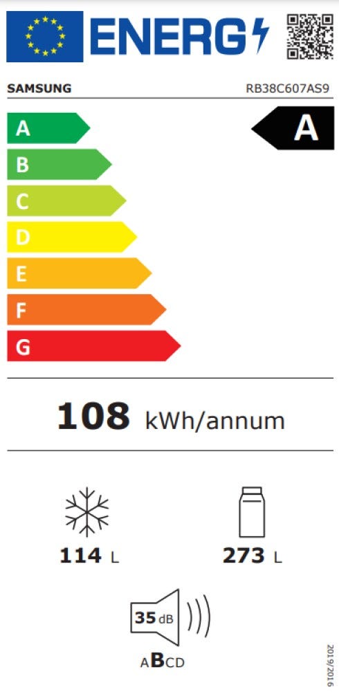 Samsung RB38C607AS9/EF EcoFlex Frigorifero con congelatore a libera installazione cm. 60 h. 203 - lt. 387 - metal inox