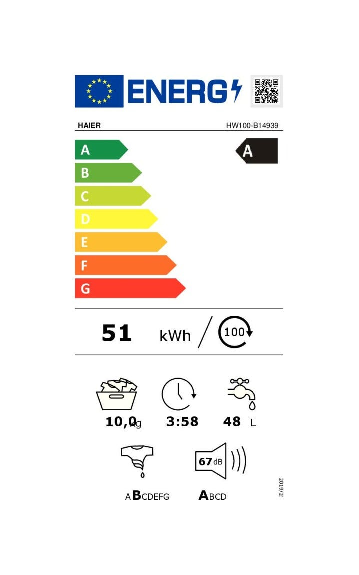 Haier HW100-B14939 3 Lavatrice cm. 60 - capacità 10 kg - bianco