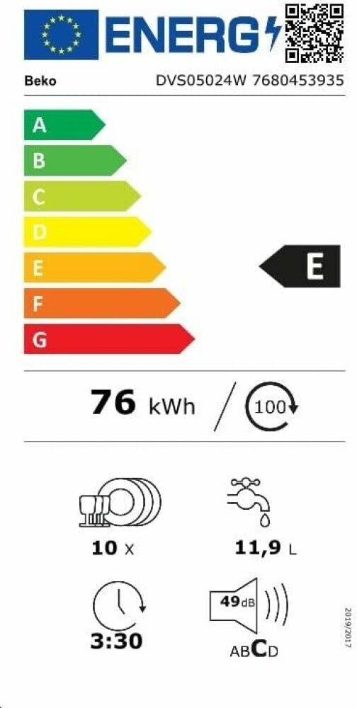 Beko DVS05024W Lavastoviglie a libera installazione cm. 45 - 10 coperti - bianco