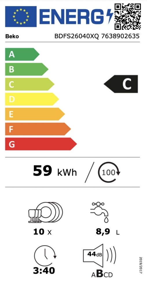 Beko BDFS26040XQ Lavastoviglie a libera installazione cm. 45 - 10 coperti - inox