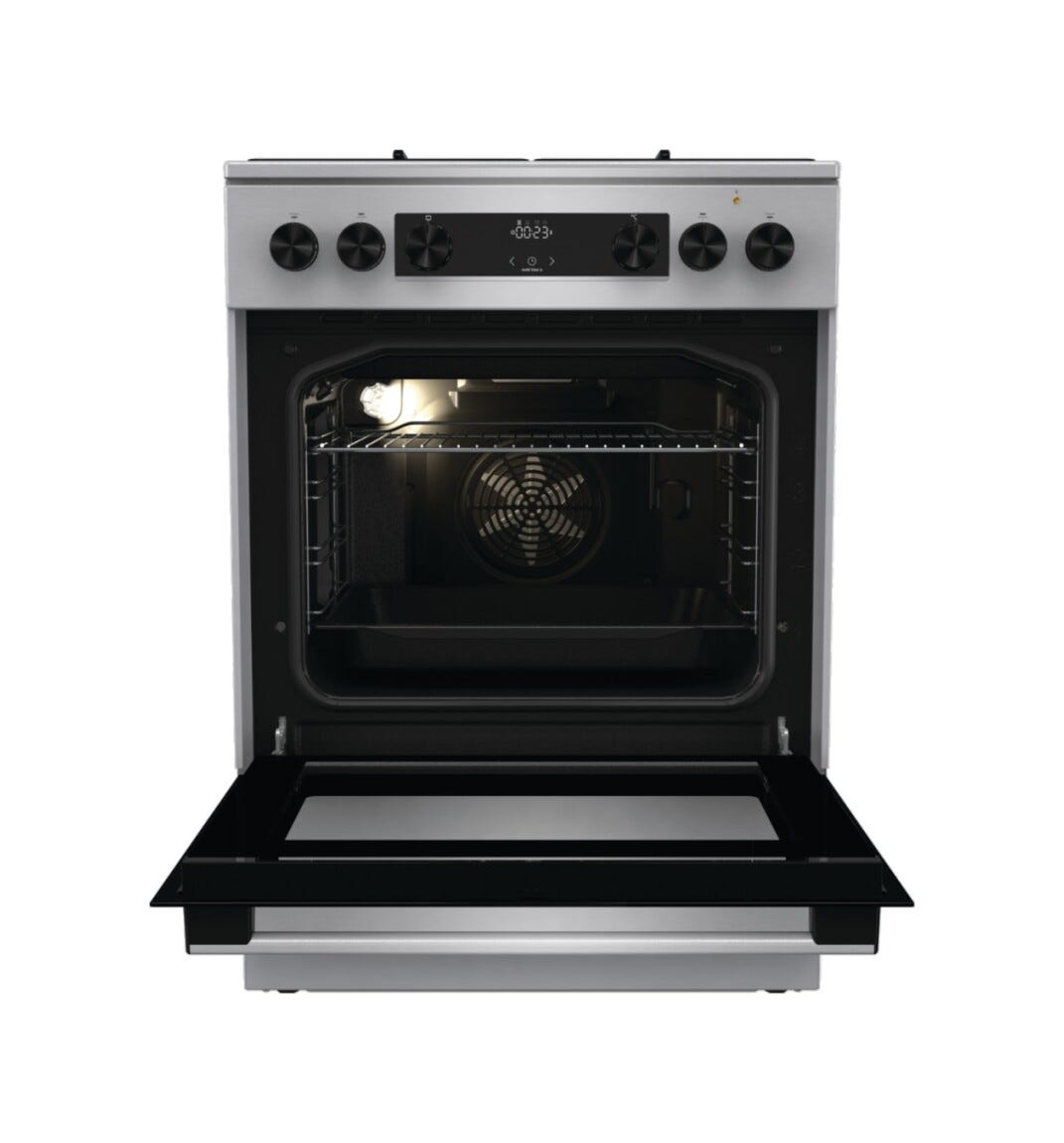 Gorenje GKS6C70XJ Cucina da accosto cm. 60 - 4 zone a gas - 1 forno elettrico - inox/nero