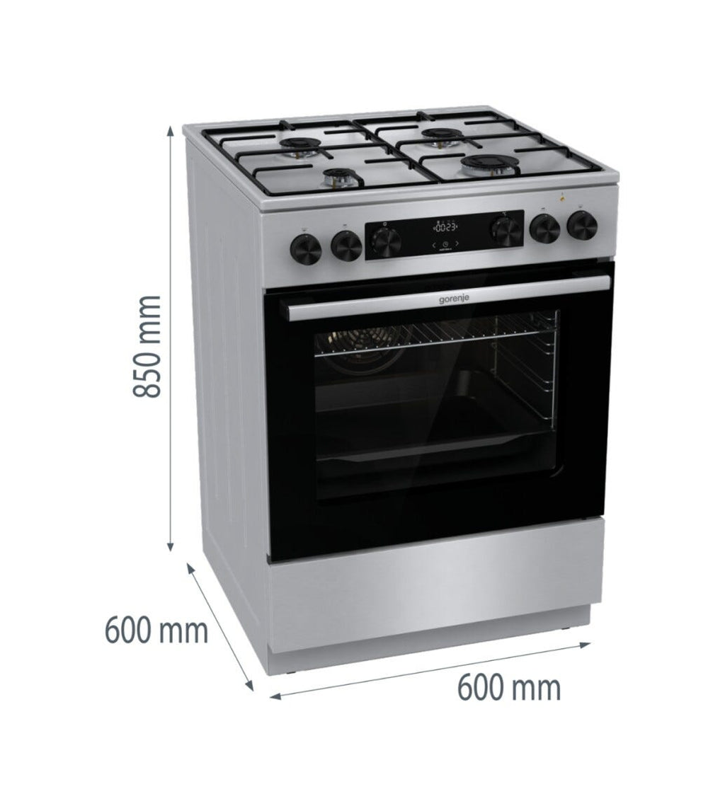 Gorenje GKS6C70XJ Cucina da accosto cm. 60 - 4 zone a gas - 1 forno elettrico - inox/nero