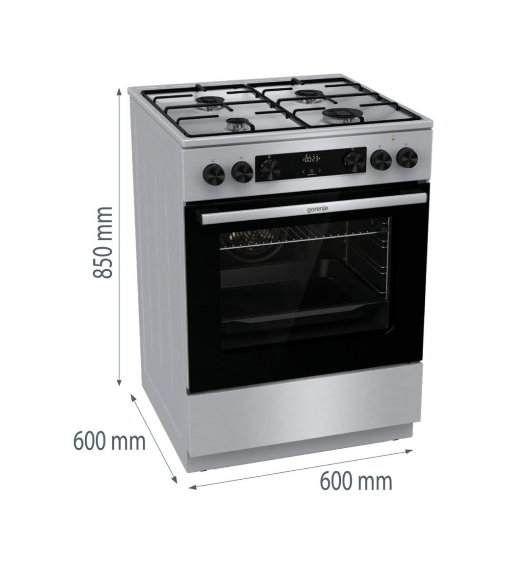 Gorenje GKS6C70XJ Cucina da accosto cm. 60 - 4 zone a gas - 1 forno elettrico - inox/nero