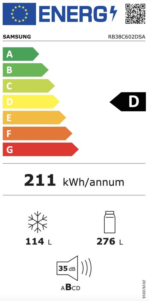 Samsung RB38C602DSA/EF Frigorifero con congelatore a libera installazione cm. 60 h. 203 - lt. 344 - grafite metallizzato