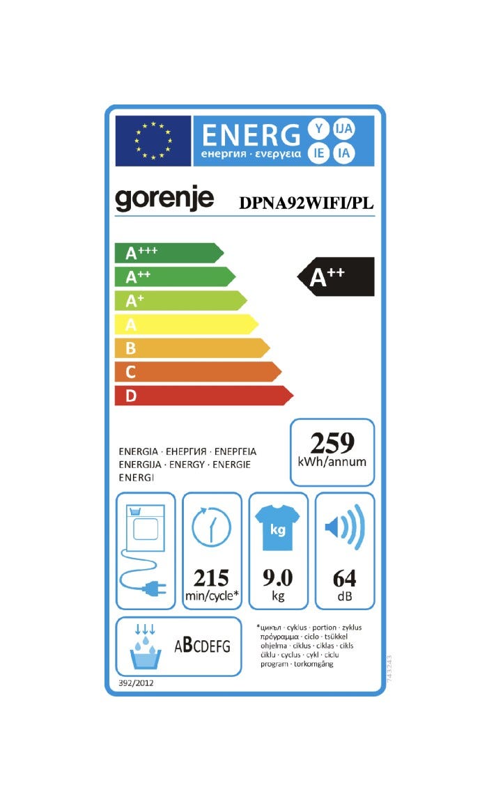 Gorenje DPNA92WIFI/PL Asciugatrice cm. 60 - capacità 9 kg - bianco/nero
