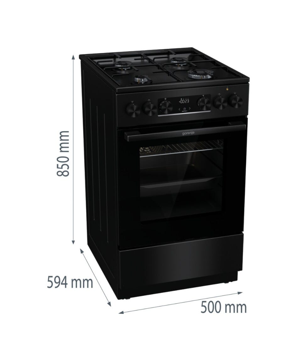 Gorenje GK5C60BJ Cucina da accosto cm. 50 - 4 zone a gas - 1 forno elettrico - nero