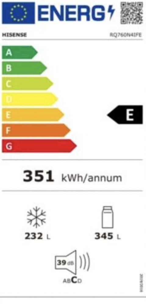 Hisense RQ760N4IFE Cross Door Frigorifero con congelatore 4 porte - cm. 91 h. 179 - lt. 477 - nero