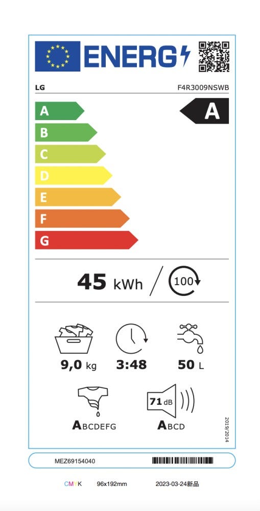 LG F4R3009NSWB Serie R3 Lavatrice cm. 60 - capacità 9 kg - bianco