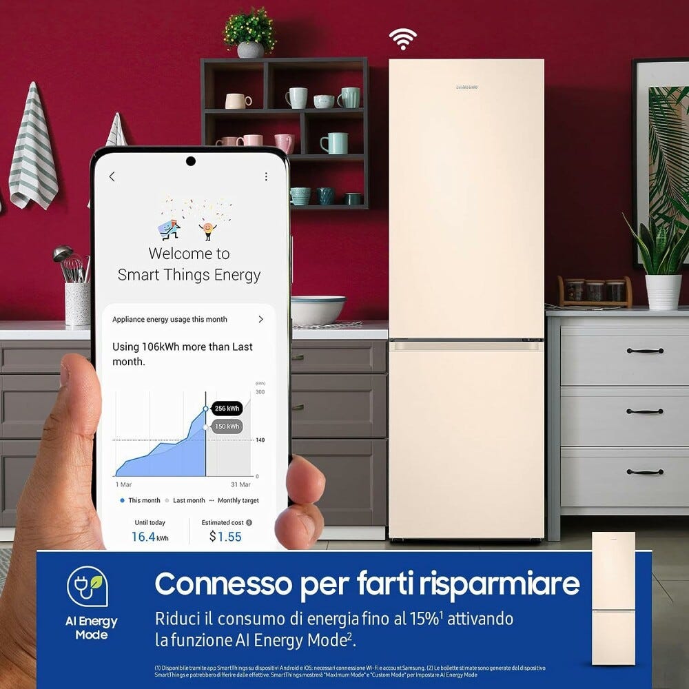 Samsung RB38C603DEL/EF EcoFlex Frigorifero con congelatore a libera installazione cm. 60 h. 203 - lt. 390 - sabbia