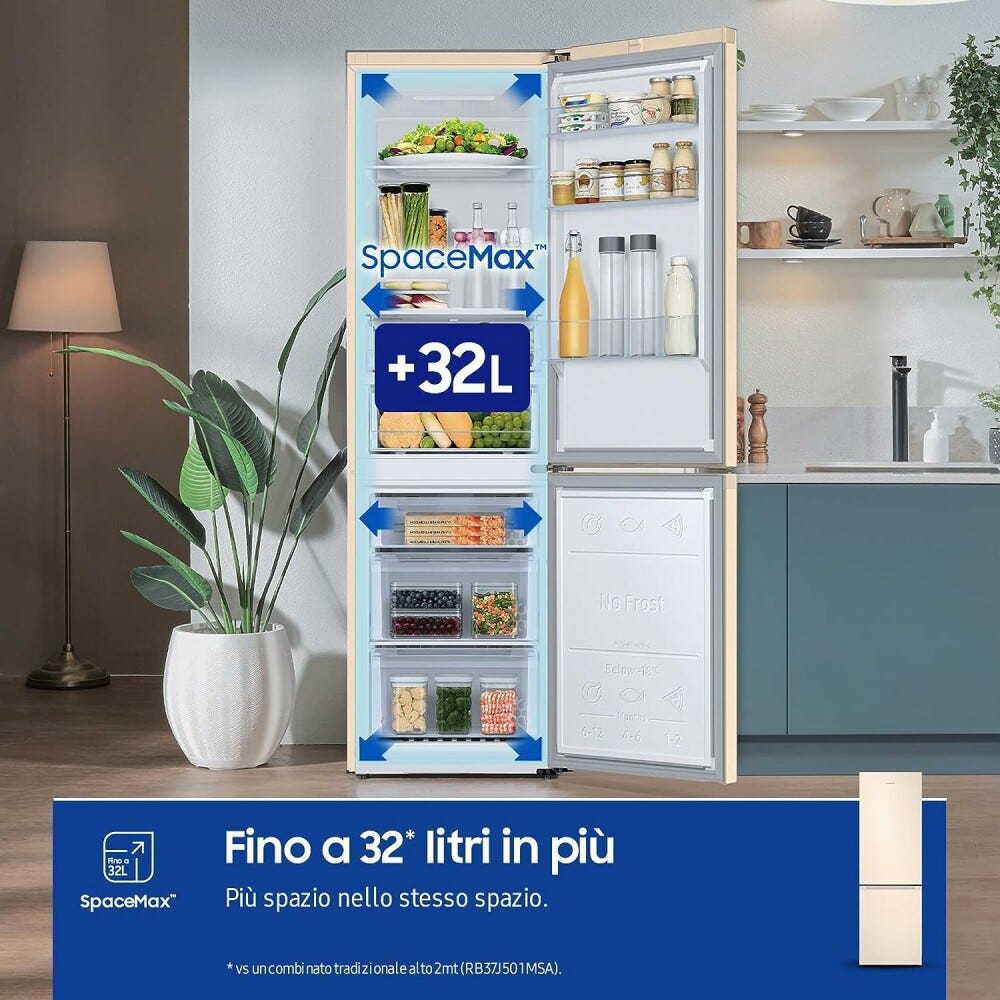 Samsung RB38C603DEL/EF EcoFlex Frigorifero con congelatore a libera installazione cm. 60 h. 203 - lt. 390 - sabbia