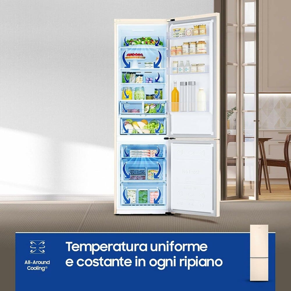 Samsung RB38C603DEL/EF EcoFlex Frigorifero con congelatore a libera installazione cm. 60 h. 203 - lt. 390 - sabbia