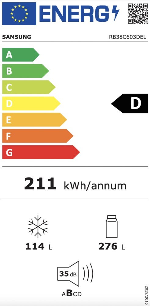Samsung RB38C603DEL/EF EcoFlex Frigorifero con congelatore a libera installazione cm. 60 h. 203 - lt. 390 - sabbia
