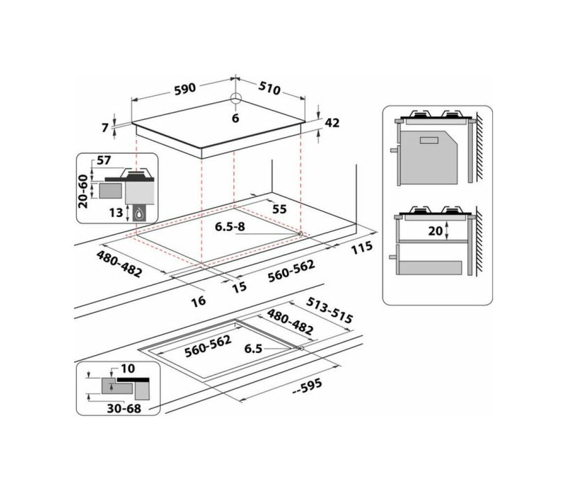 Whirlpool GOA 6423/NB1 Piano cottura a gas cm. 60 - vetro nero