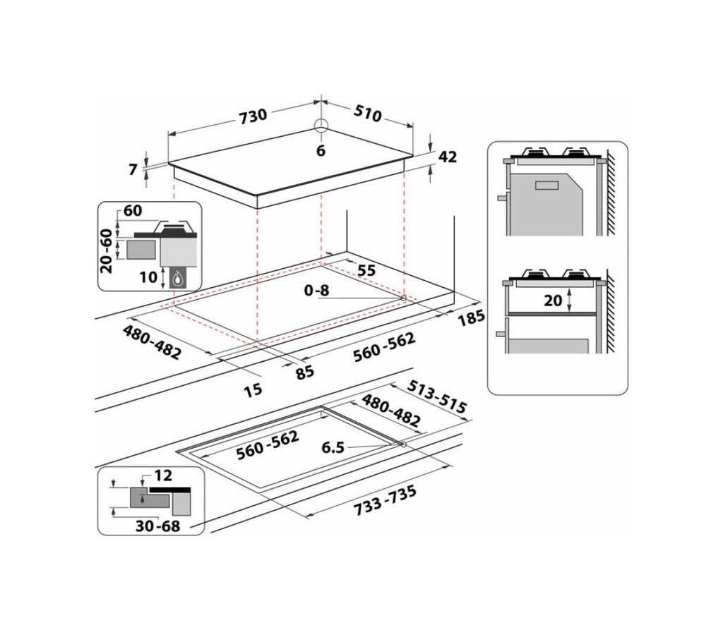Whirlpool GOA 7523/NB1 Piano cottura a gas cm. 73 - vetro nero
