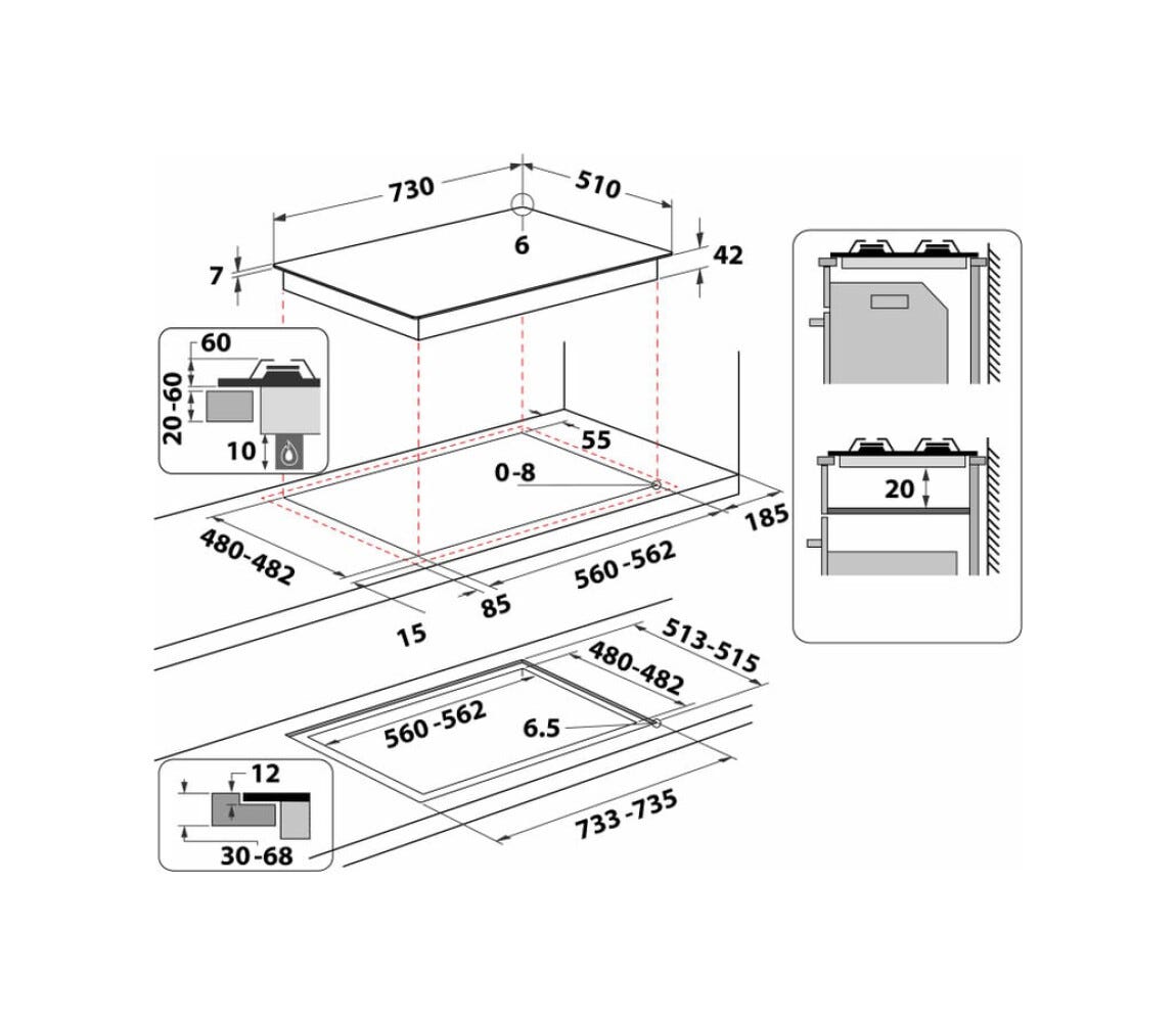 Whirlpool GOA 7523/NB1 Piano cottura a gas cm. 73 - vetro nero