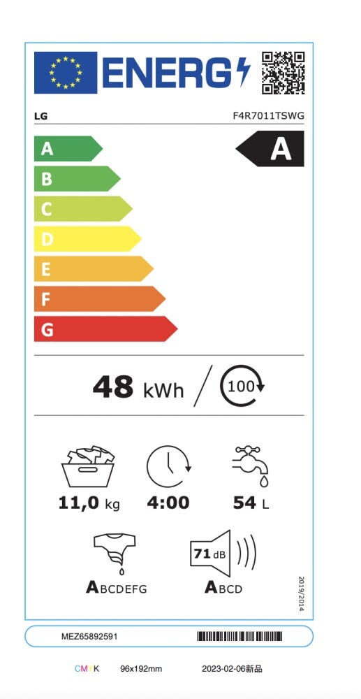 LG F4R7011TSWG Serie R7 Lavatrice cm. 60 - capacità 11 kg - bianco