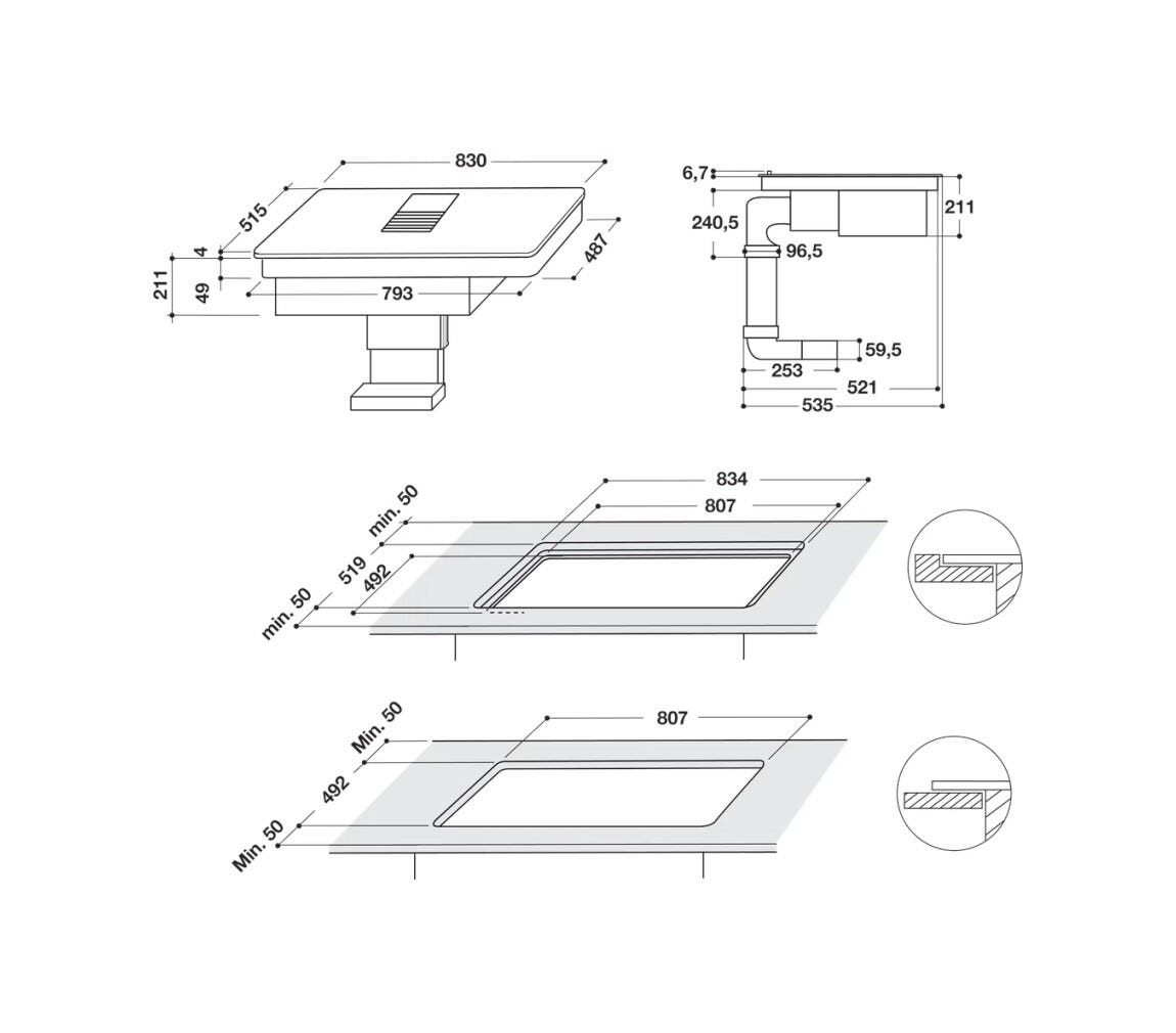 Whirlpool WVH 92 K F KIT/1 Piano cottura a induzione con cappa integrata cm. 83 - vetroceramica nero