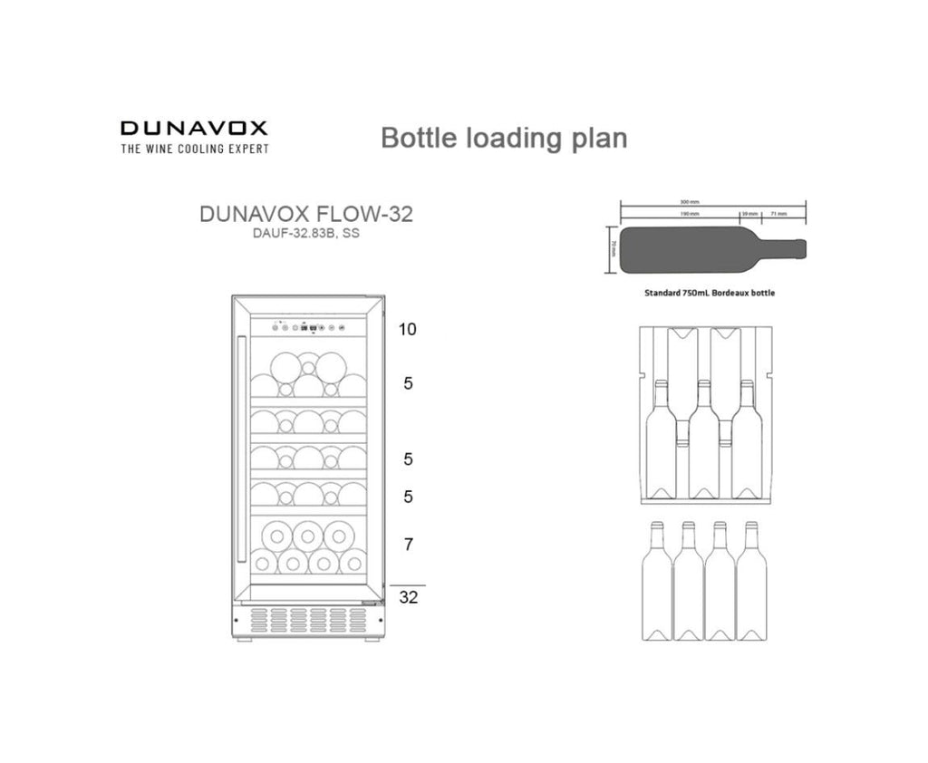 Dunavox DAUF-32.83B Flow-32 Cantina vini cm. 38 - 32 bottiglie - nero
