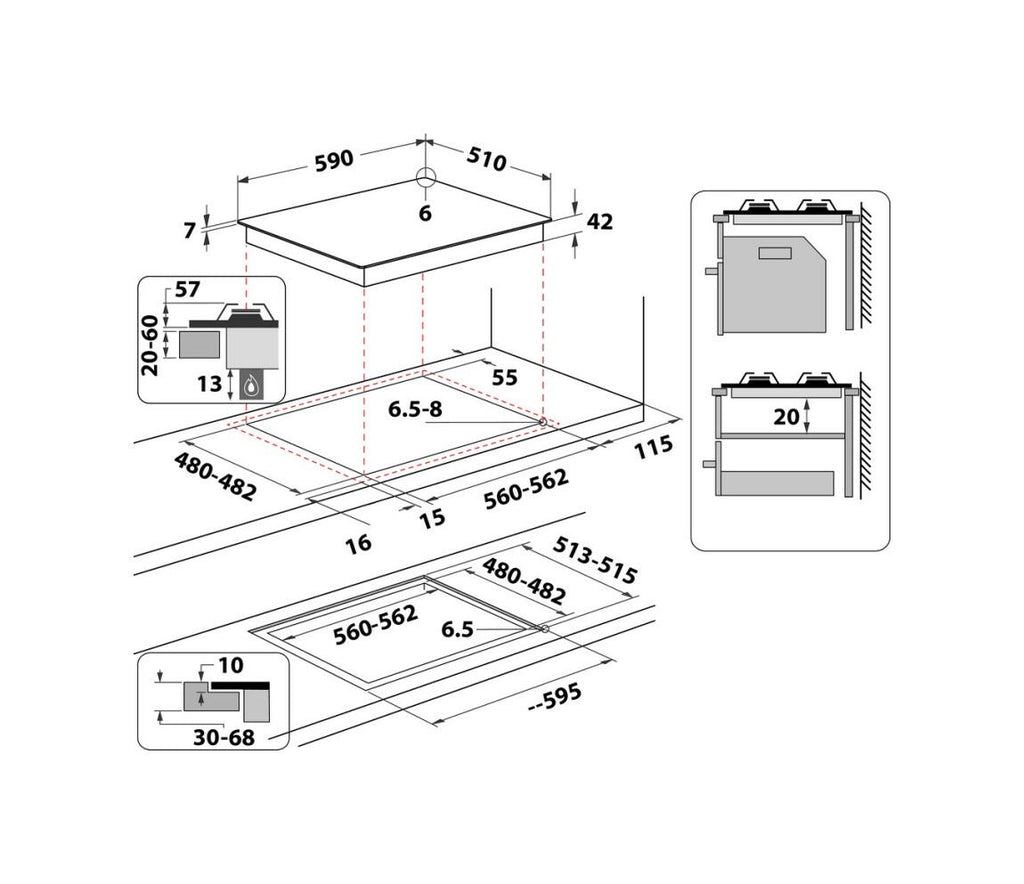Whirlpool AKTL 629/NB1 Piano cottura a gas cm. 59 - vetroceramica nero
