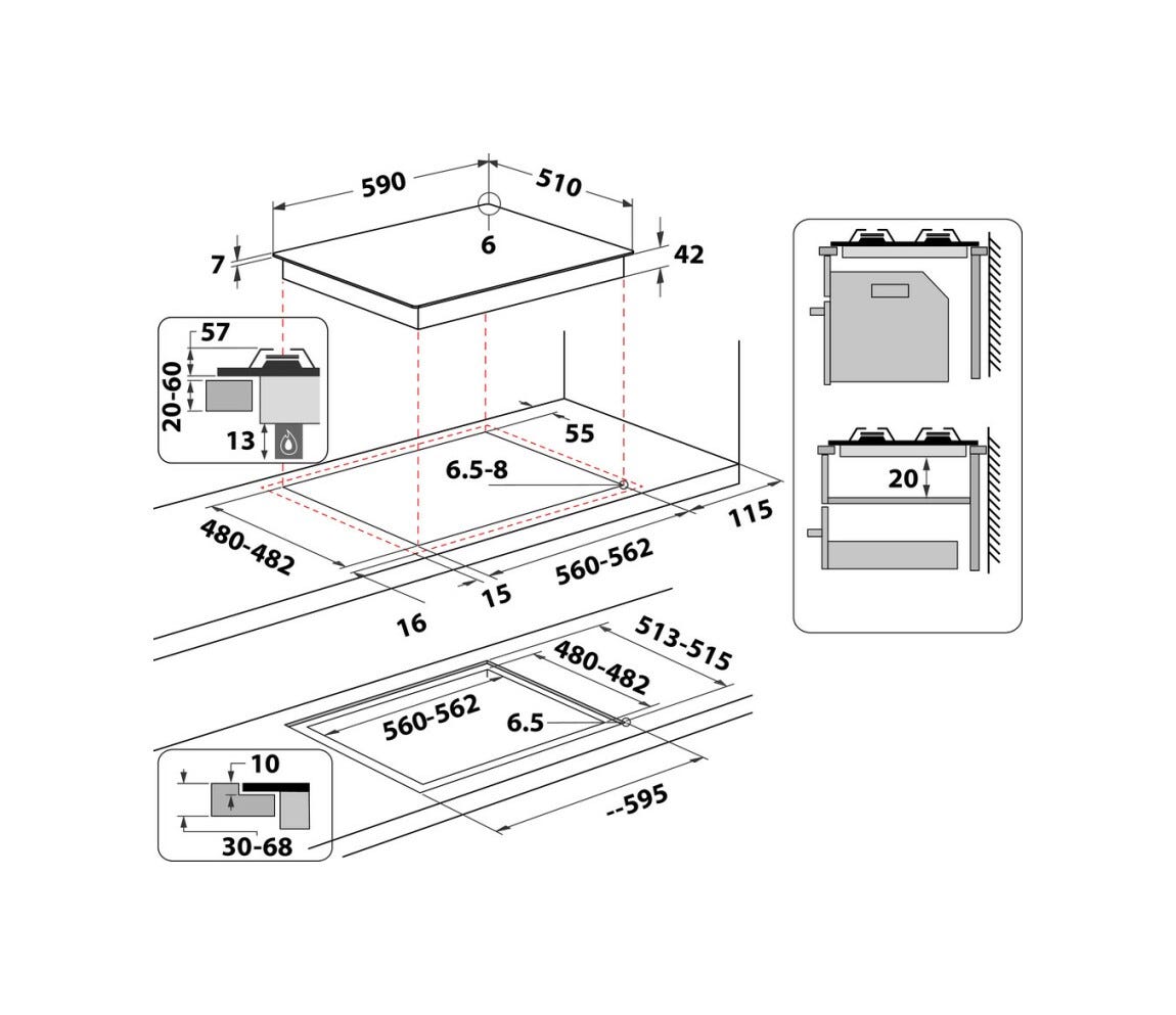 Whirlpool AKTL 629/NB1 Piano cottura a gas cm. 59 - vetroceramica nero