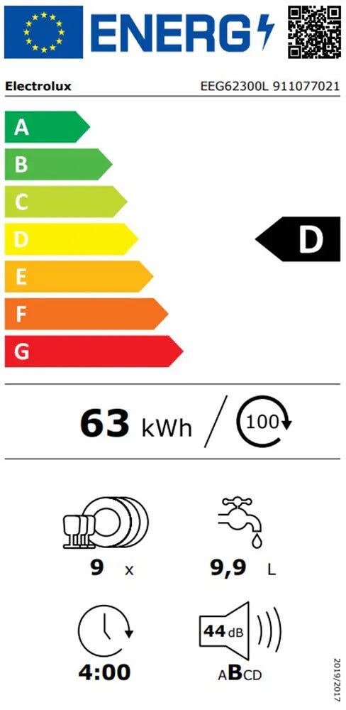 Electrolux EEG62300L Serie 700 Lavastoviglie integrata totale cm. 45 - 9 coperti